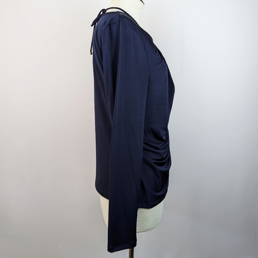Veronica Beard Rogue Top Halter Neck Tie Ruched Detail Long Sleeve Navy 12 NWT - Picture 5 of 13